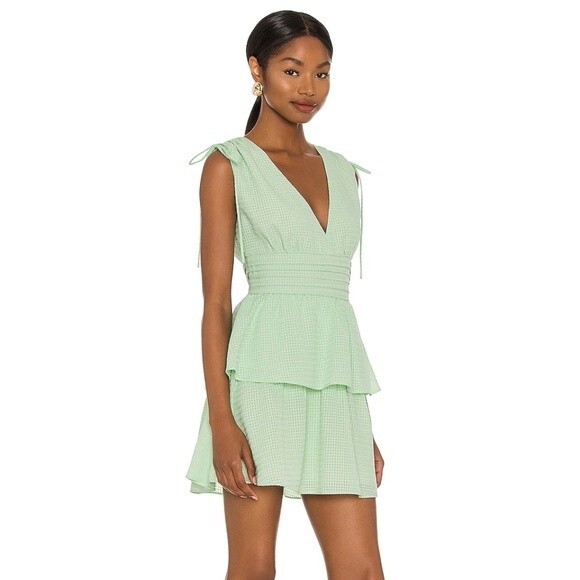 Revolve Amanda Uprichard Westerly Gingham Checked Dress Hypermint Green Large - Picture 3 of 12